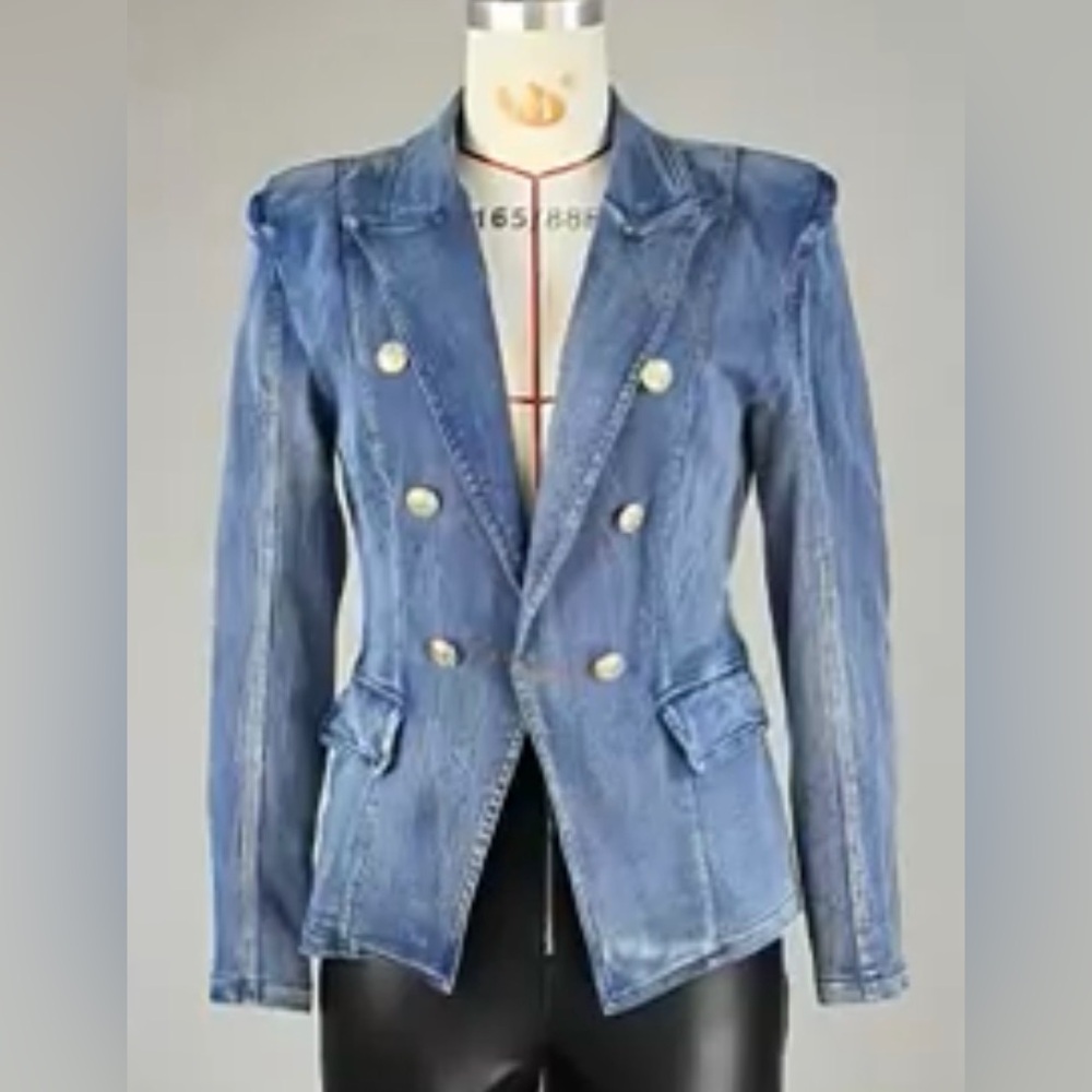 Women's Blue Denim Double-Breasted Jacket NWOT